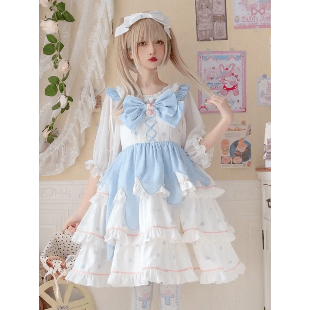 Sweet Pastel Blue Polkadot Lolita Dress with Luxurious Details - Cosparty