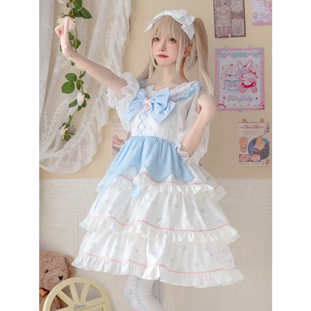 Sweet Pastel Blue Polkadot Lolita Dress with Luxurious Details - dress