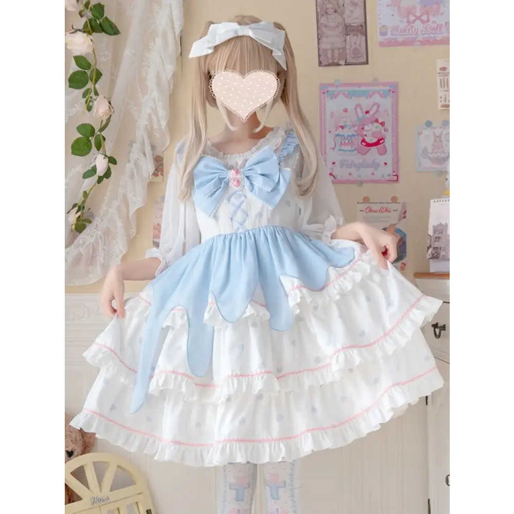 Sweet Pastel Blue Polkadot Lolita Dress with Luxurious Details - dress