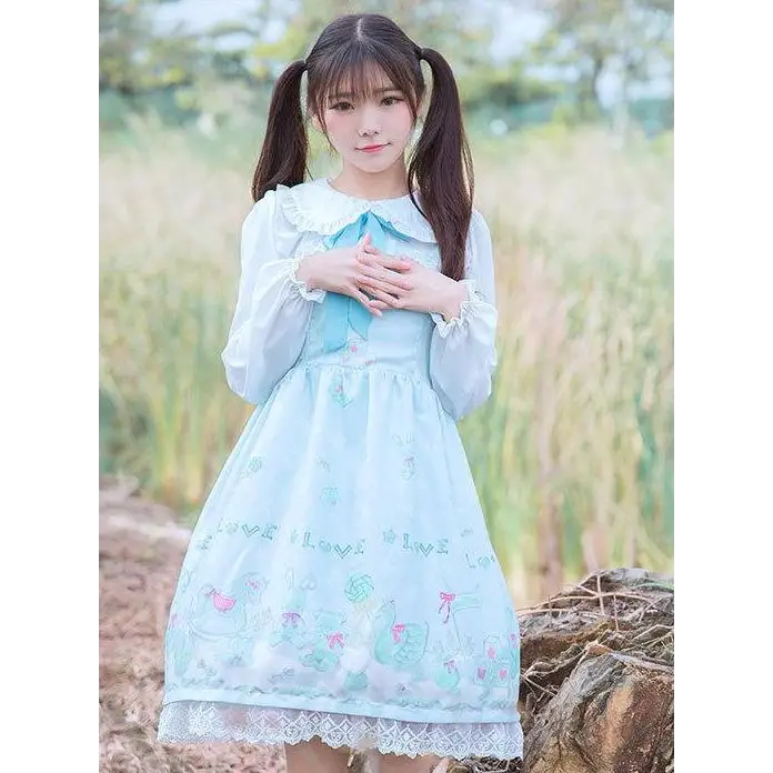 Sweet Pastel Snowflakes Baby Girl Lolita Dress in Two Sizes - Light Blue / S - Dress