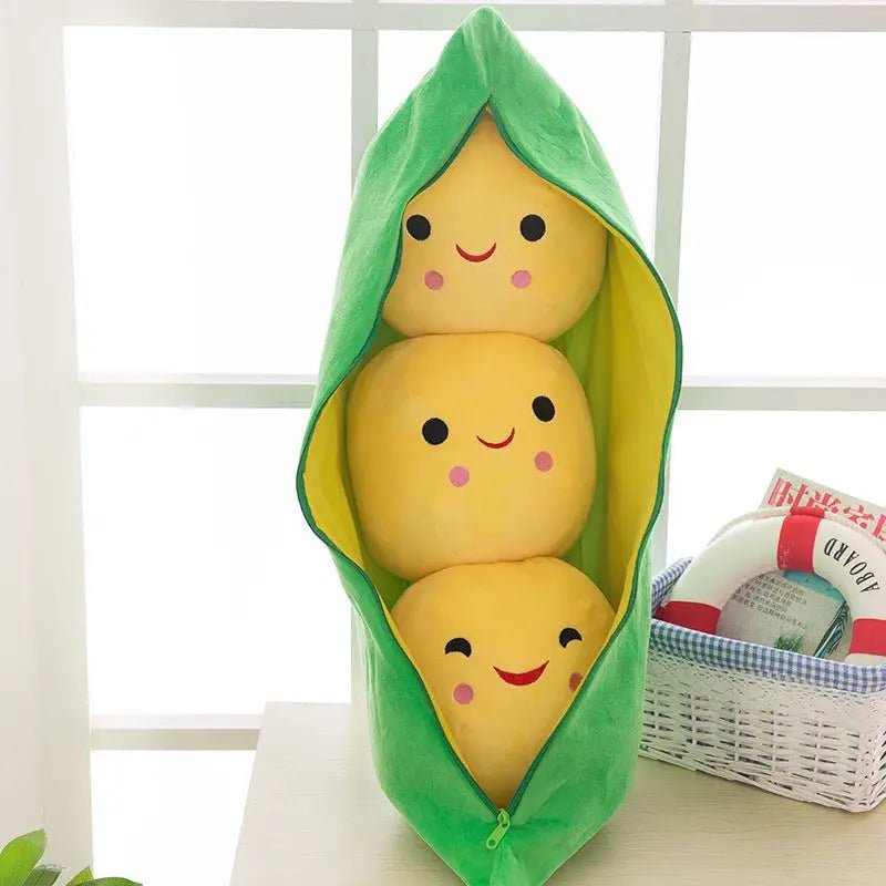 Sweet Peas in a Pod Plush Set with Zippable Pouch and Kawaii Faces - Cosparty