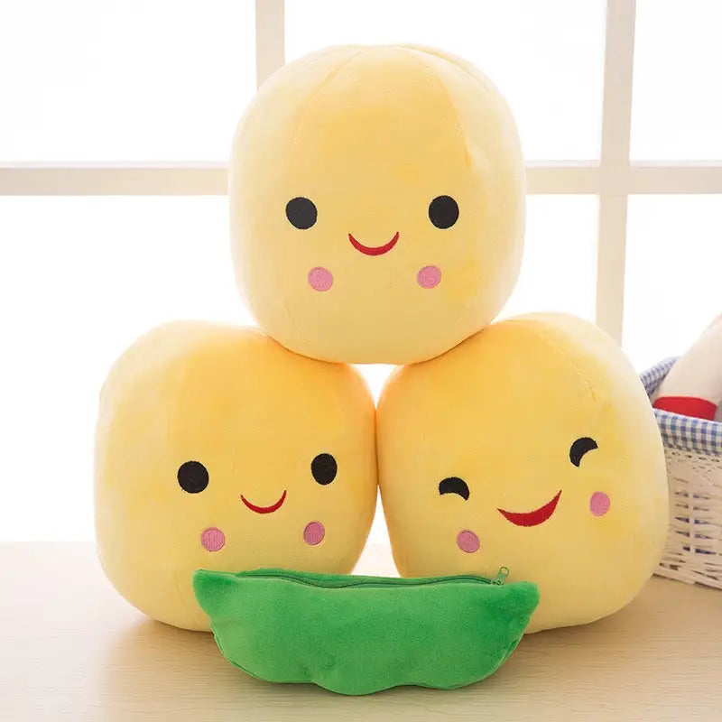 Sweet Peas in a Pod Plush Set with Zippable Pouch and Kawaii Faces - Plush