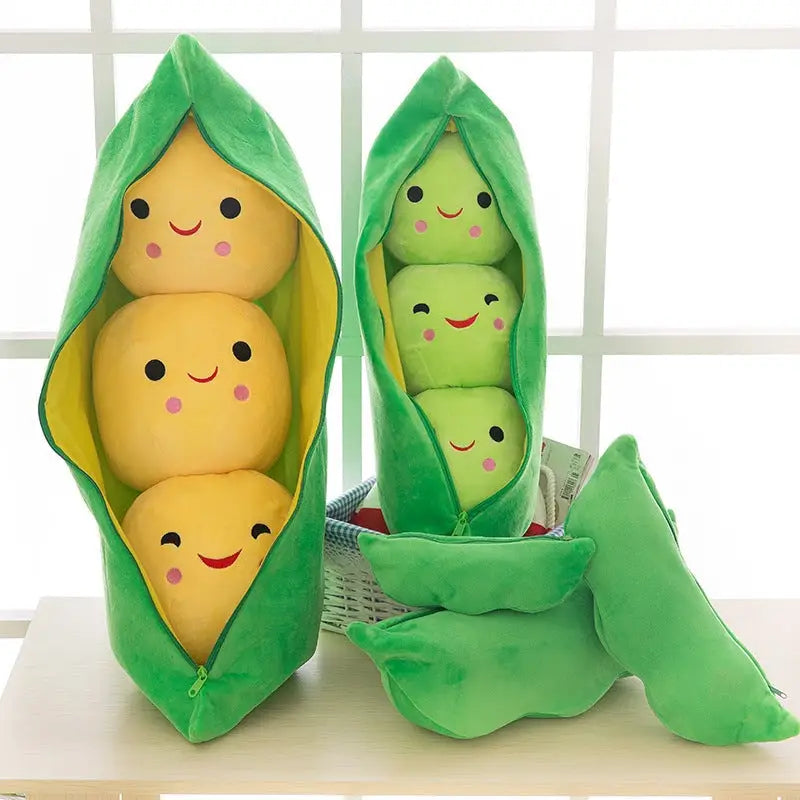 Sweet Peas in a Pod Plush Set with Zippable Pouch and Kawaii Faces - Plush