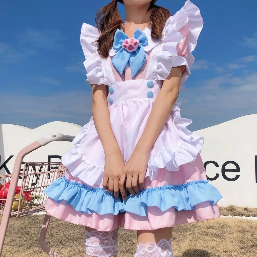 Sweet Pink and Blue Cotton Candy Maid Cosplay Set - Dresses