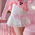 Sweet Pink and White Lace Lolita Skirt with Ribbons and Ruffles - Cosparty