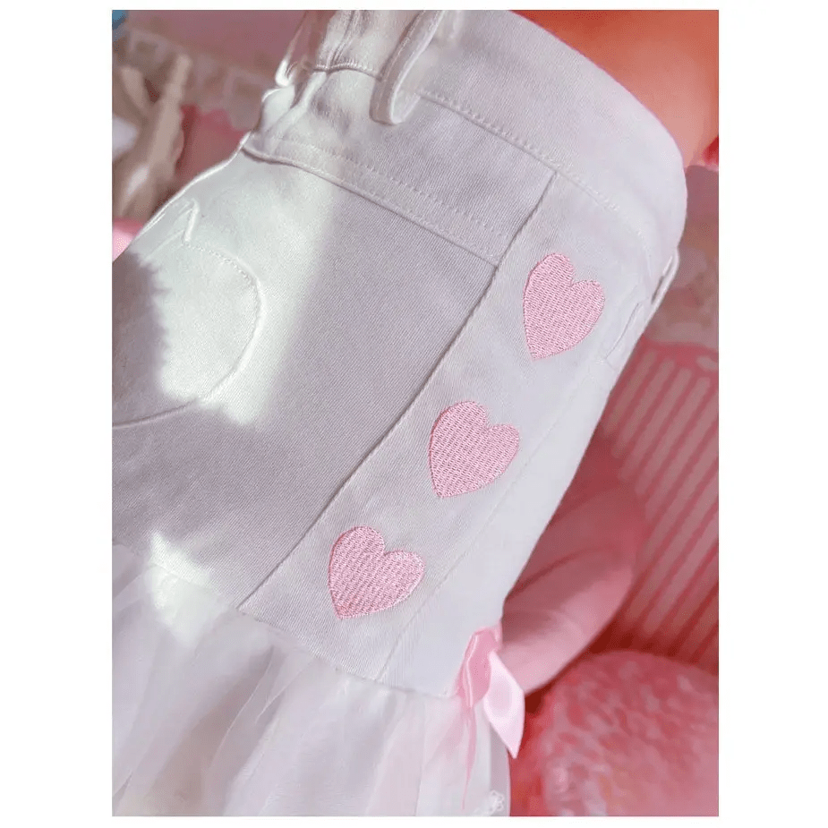 Sweet Pink and White Lace Lolita Skirt with Ribbons and Ruffles - Cosparty