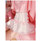 Sweet Pink and White Lace Lolita Skirt with Ribbons and Ruffles - Cosparty