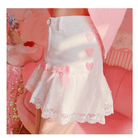 Sweet Pink and White Lace Lolita Skirt with Ribbons and Ruffles - Cosparty