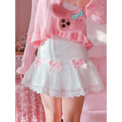 Sweet Pink and White Lace Lolita Skirt with Ribbons and Ruffles - Cosparty