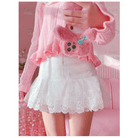 Sweet Pink and White Lace Lolita Skirt with Ribbons and Ruffles - Cosparty