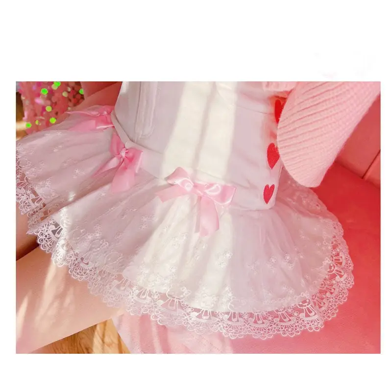 Sweet Pink and White Lace Lolita Skirt with Ribbons and Ruffles - skirt