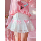 Sweet Pink and White Lace Lolita Skirt with Ribbons and Ruffles - skirt