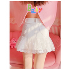 Sweet Pink and White Lace Lolita Skirt with Ribbons and Ruffles - skirt