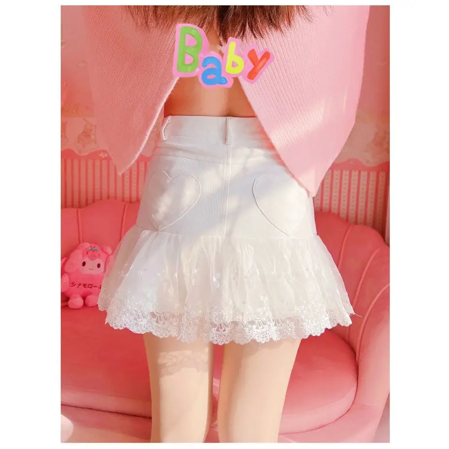 Sweet Pink and White Lace Lolita Skirt with Ribbons and Ruffles - skirt