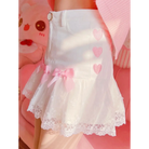 Sweet Pink and White Lace Lolita Skirt with Ribbons and Ruffles - skirt