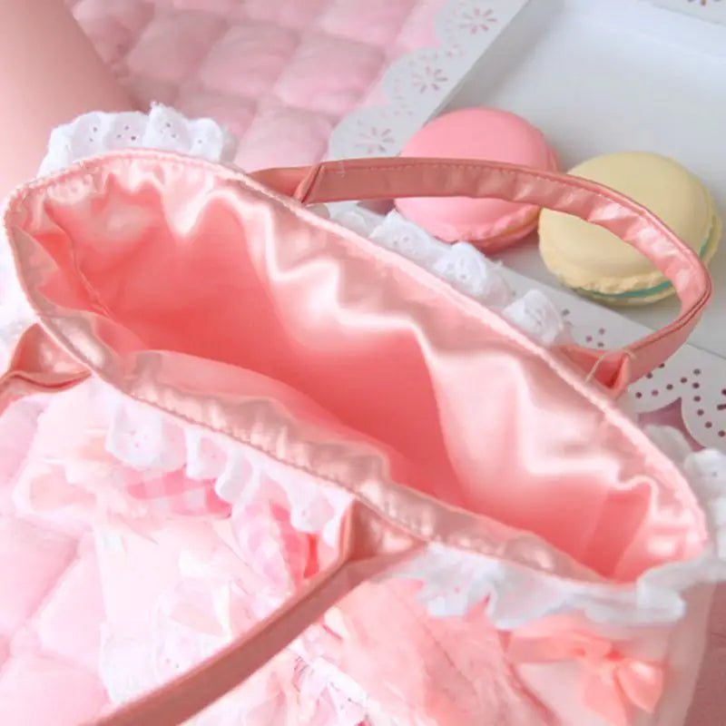 Sweet Pink Bunny Plush Purse with Ribbons and Soft Silk Lining - Cosparty