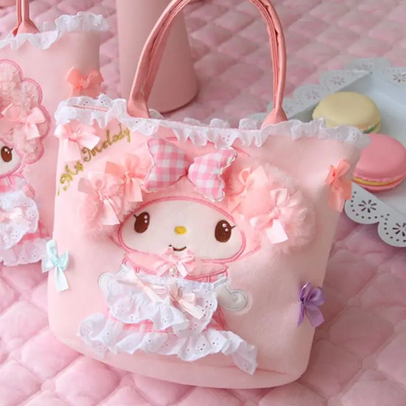 Sweet Pink Bunny Plush Purse with Ribbons and Soft Silk Lining - Cosparty