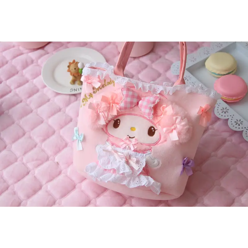 Sweet Pink Bunny Plush Purse with Ribbons and Soft Silk Lining - Purse