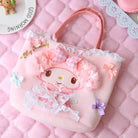 Sweet Pink Bunny Plush Purse with Ribbons and Soft Silk Lining - Cosparty