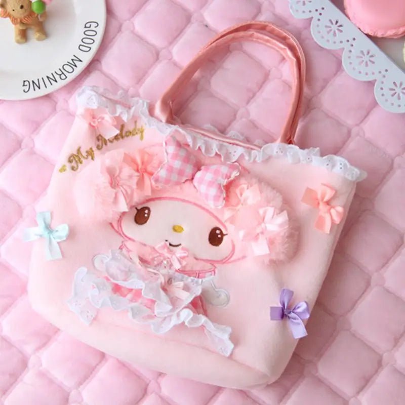 Sweet Pink Bunny Plush Purse with Ribbons and Soft Silk Lining - Cosparty