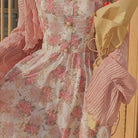 Sweet Pink Floral Dress with Length 112cm Waist - dress