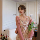 Sweet Pink Floral Dress with Length 112cm Waist - dress