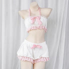 Sweet Pink Plaid Lingerie Set with Ruffled Halter Top and Bloomers - Cosparty