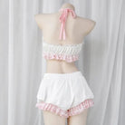 Sweet Pink Plaid Lingerie Set with Ruffled Halter Top and Bloomers - Cosparty