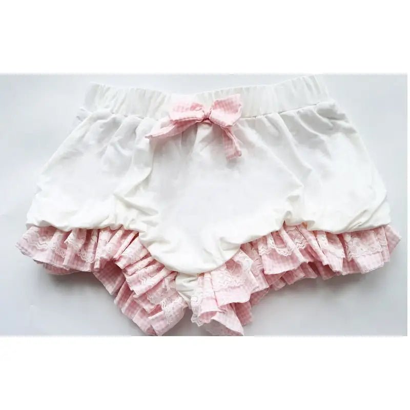 Sweet Pink Plaid Lingerie Set with Ruffled Halter Top and Bloomers - Cosparty