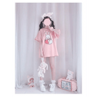 Sweet Pink Strawberry Bunny Oversized Tee with Ruffle Lace Trim - Cosparty