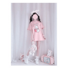 Sweet Pink Strawberry Bunny Oversized Tee with Ruffle Lace Trim - Cosparty