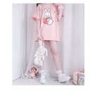 Sweet Pink Strawberry Bunny Oversized Tee with Ruffle Lace Trim - Cosparty