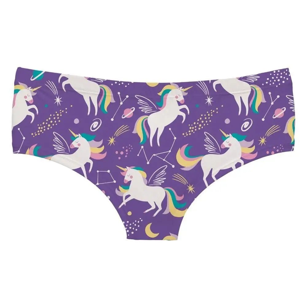 Sweet Purple Flying Rainbow Unicorn Printed Panties for Youthful Babes - Cosparty