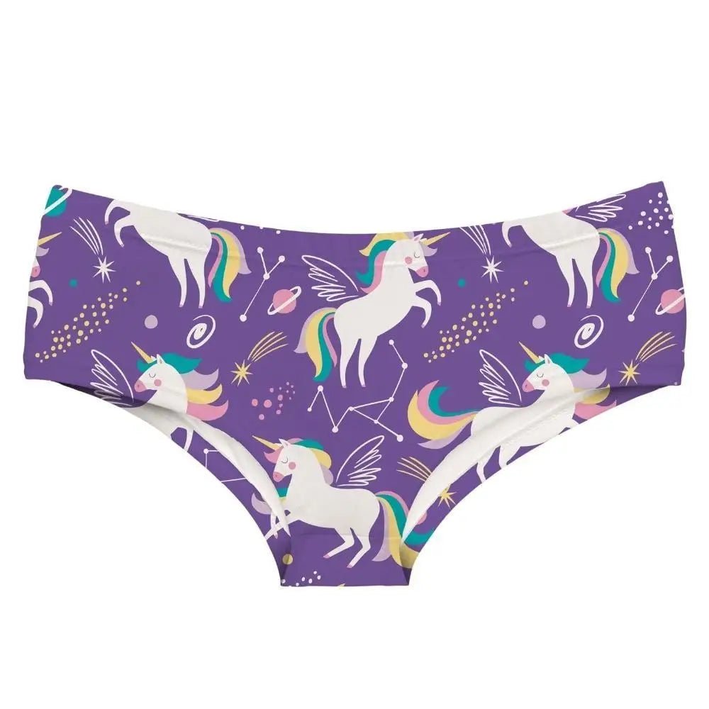 Sweet Purple Flying Rainbow Unicorn Printed Panties for Youthful Babes - Cosparty