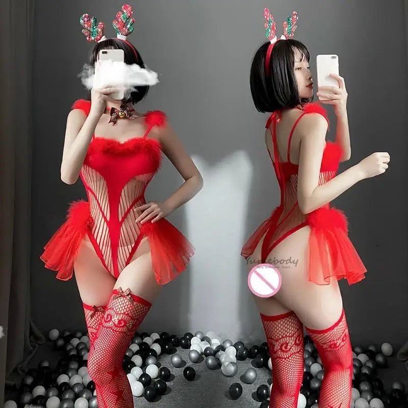Sweet Red Reindeer Inspired Lingerie Set for Christmas - Cosparty