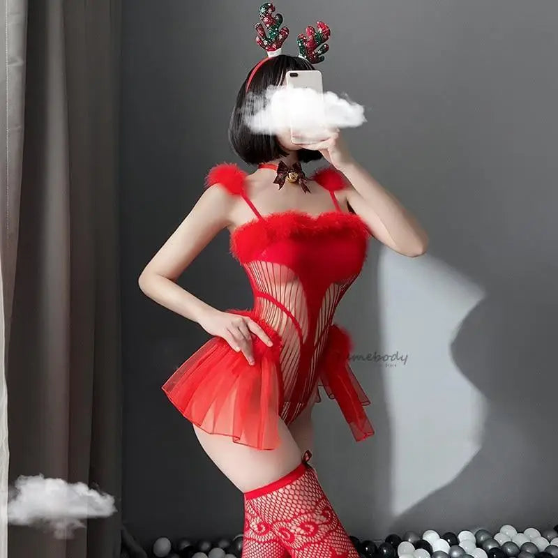 Sweet Red Reindeer Inspired Lingerie Set for Christmas - Christmas Set