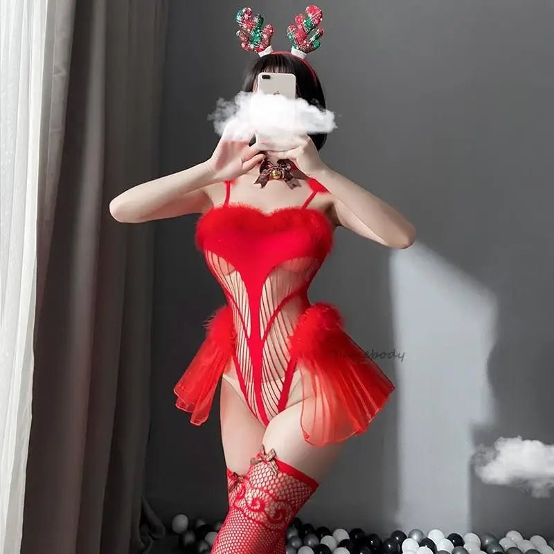 Sweet Red Reindeer Inspired Lingerie Set for Christmas - Cosparty