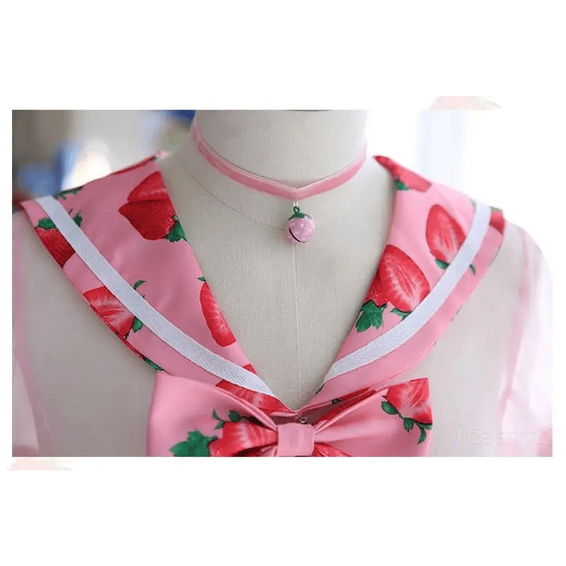 Sweet School Girl Inspired Lingerie Set with Berry and Mesh Details - Cosparty