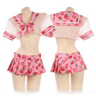 Sweet School Girl Inspired Lingerie Set with Berry and Mesh Details - Cosparty