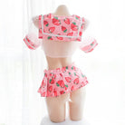 Sweet School Girl Inspired Lingerie Set with Berry and Mesh Details - lingerie