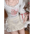 Sweet Vintage Kitten Outfit with Lace Skirt and Fairycore Style - Cosparty