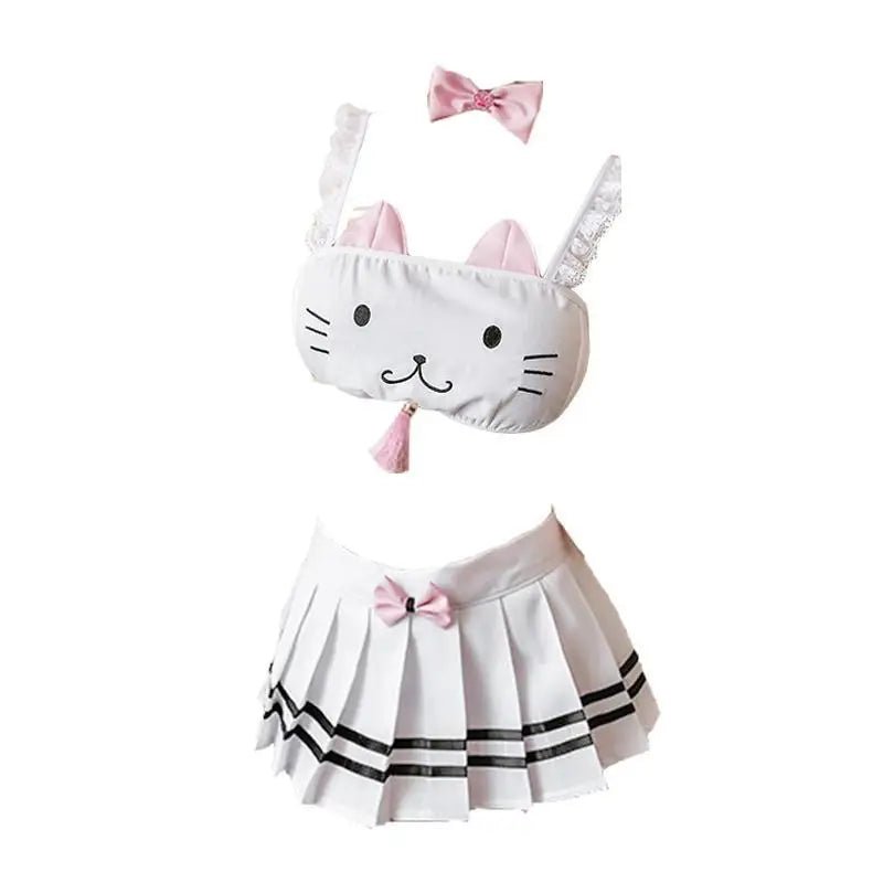 Sweet White and Pink Neko Kitten Lingerie Set for Cosplay - Cosparty