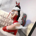 Sweet White Fur Trimmed Reindeer Inspired Christmas Lingerie Set - Cosparty
