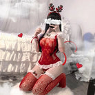 Sweet White Fur Trimmed Reindeer Inspired Christmas Lingerie Set - Christmas Set