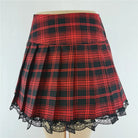 Tartan Plaid School Girl Skirt with Frilly Lace Layer - Skirts