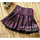 Tartan Plaid School Girl Skirt with Frilly Lace Layer - Skirts