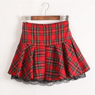 Tartan Plaid School Girl Skirt with Frilly Lace Layer - Skirts