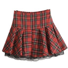 Tartan Plaid School Girl Skirt with Frilly Lace Layer - Skirts