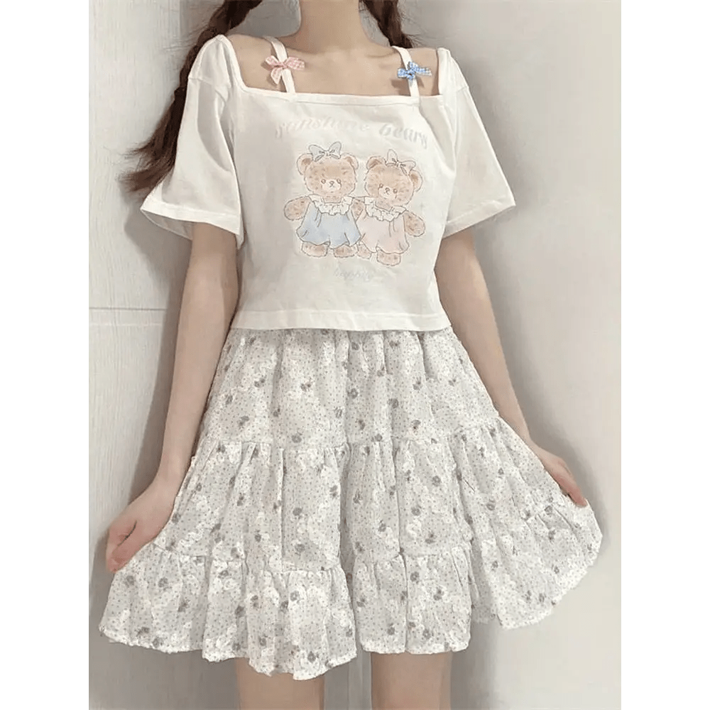 Teddy Bear Friends Tee with Adorable Pastel Graphic - Cosparty