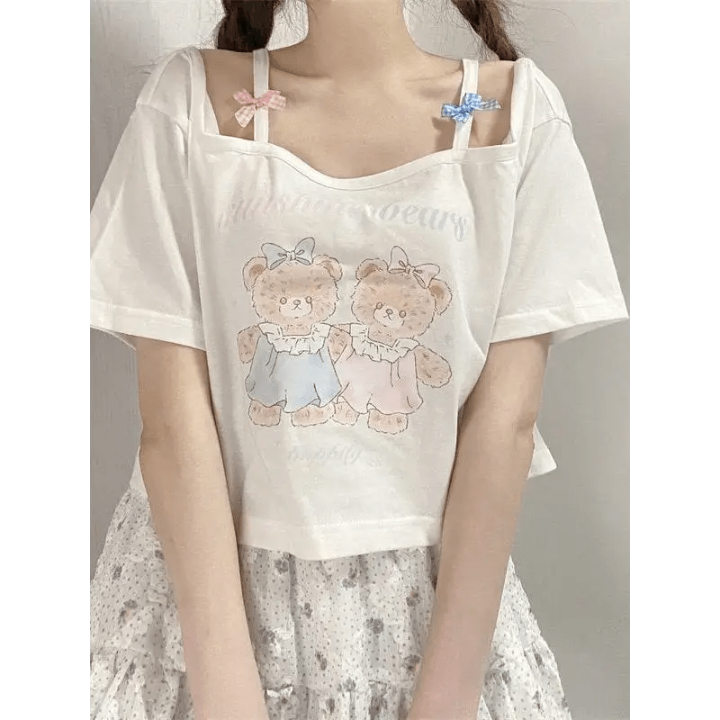 Teddy Bear Friends Tee with Adorable Pastel Graphic - Cosparty